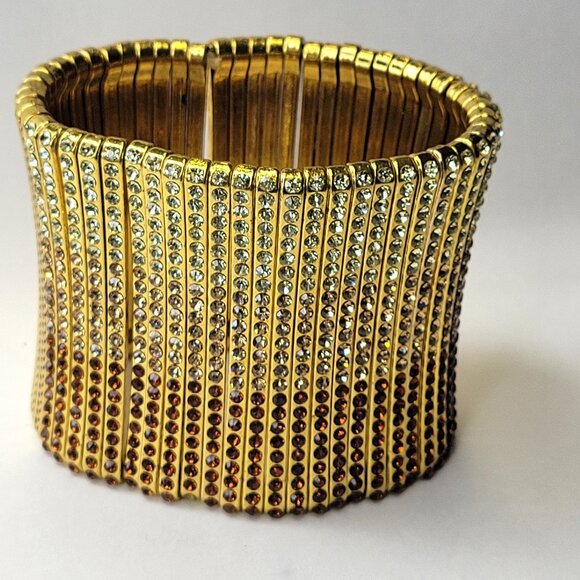 Gold Bling Stretch Cuff Dressy Bracelet - Picture 1 of 11